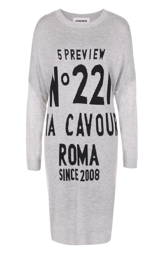 Вязаное платье прямого кроя с контрастной надписью 5PREVIEW