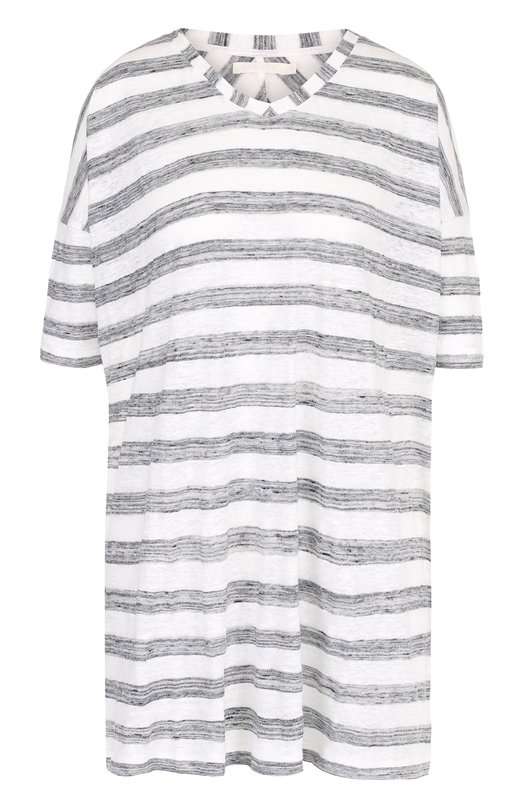 Удлиненная льняная футболка в полоску 5PREVIEW