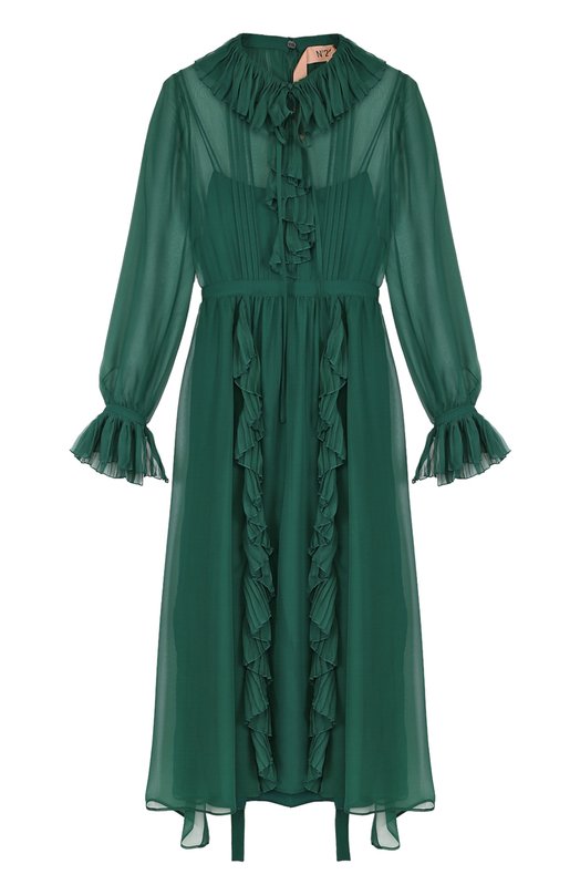 Шелковое платье-миди с оборками No. 21